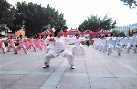 近百名老年大學(xué)太極隊(duì)員表演太極慶“五一”